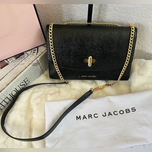 Marc Jacobs “The Commuter” Black Crossbody and Shoulder Bag with Gold Chain